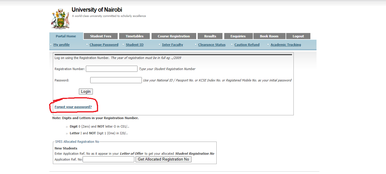 STUDENTS MANAGEMENT INFORMATION SYSTEM (SMIS) PORTAL PASSWORD RESET